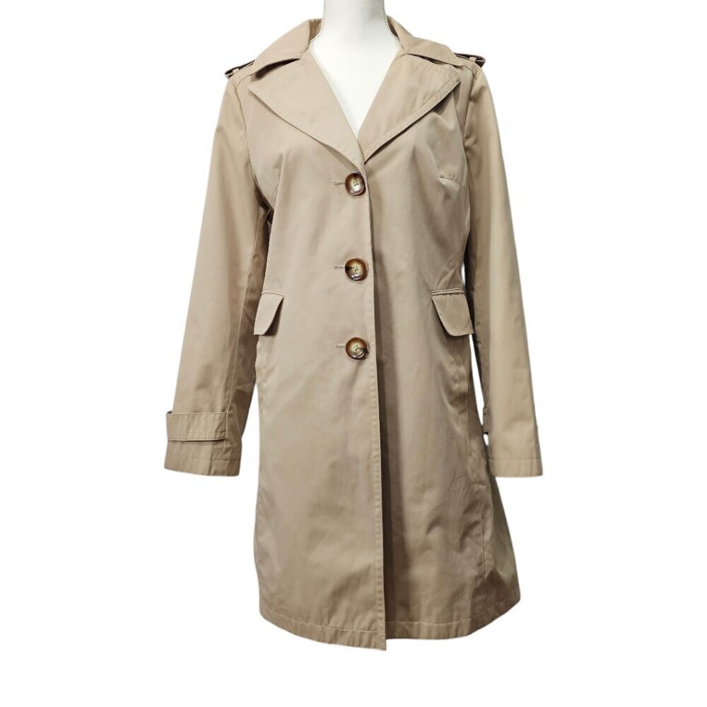 Michael Michael Kors Women's Single-Breasted Trench Coat Midi Tan Size L